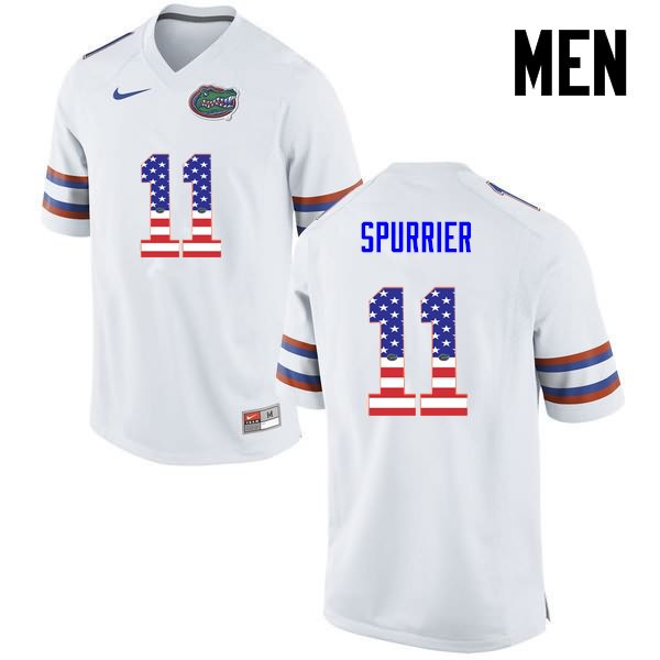 Men's NCAA Florida Gators Steve Spurrier #11 Stitched Authentic USA Flag Fashion Nike White College Football Jersey SGN5565IJ